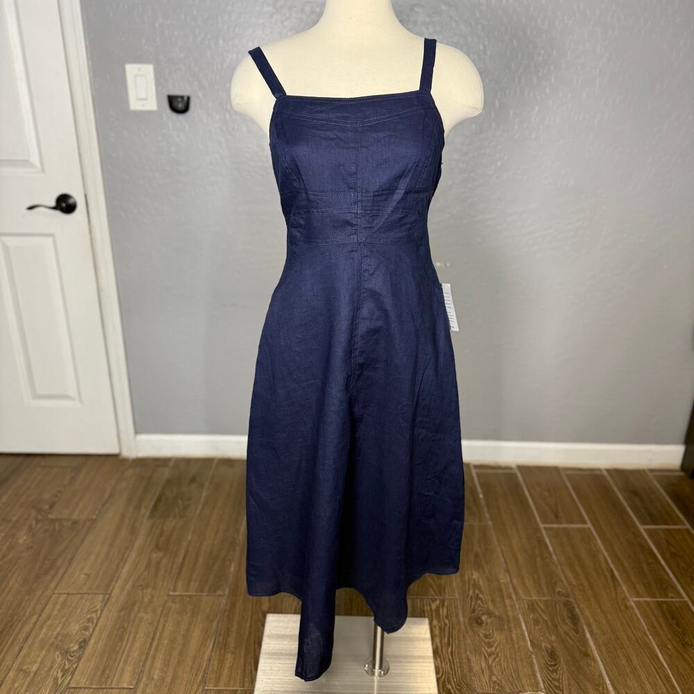 Luxely Sleeveless A-Line Linen Dress, Evening Blue, Size 4